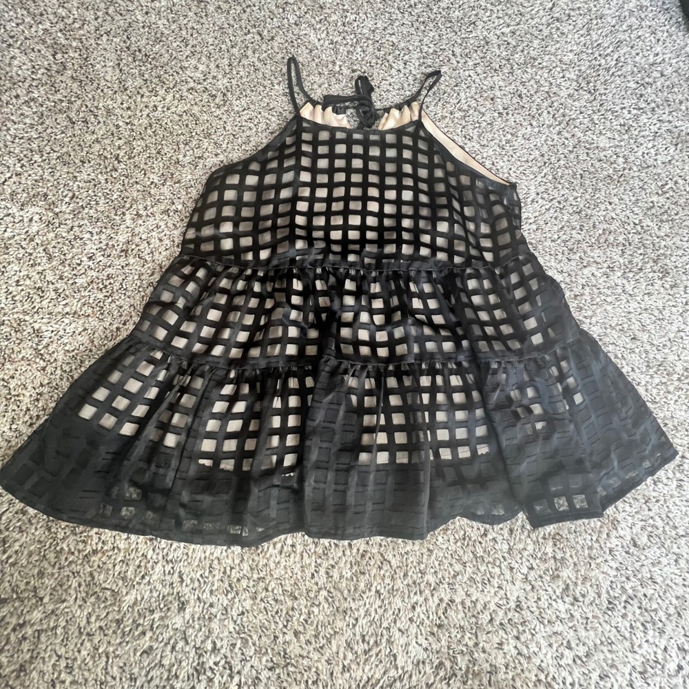 HD in Paris Black Tiered Grid Overlay Halter Neck Cami Top Women's Small